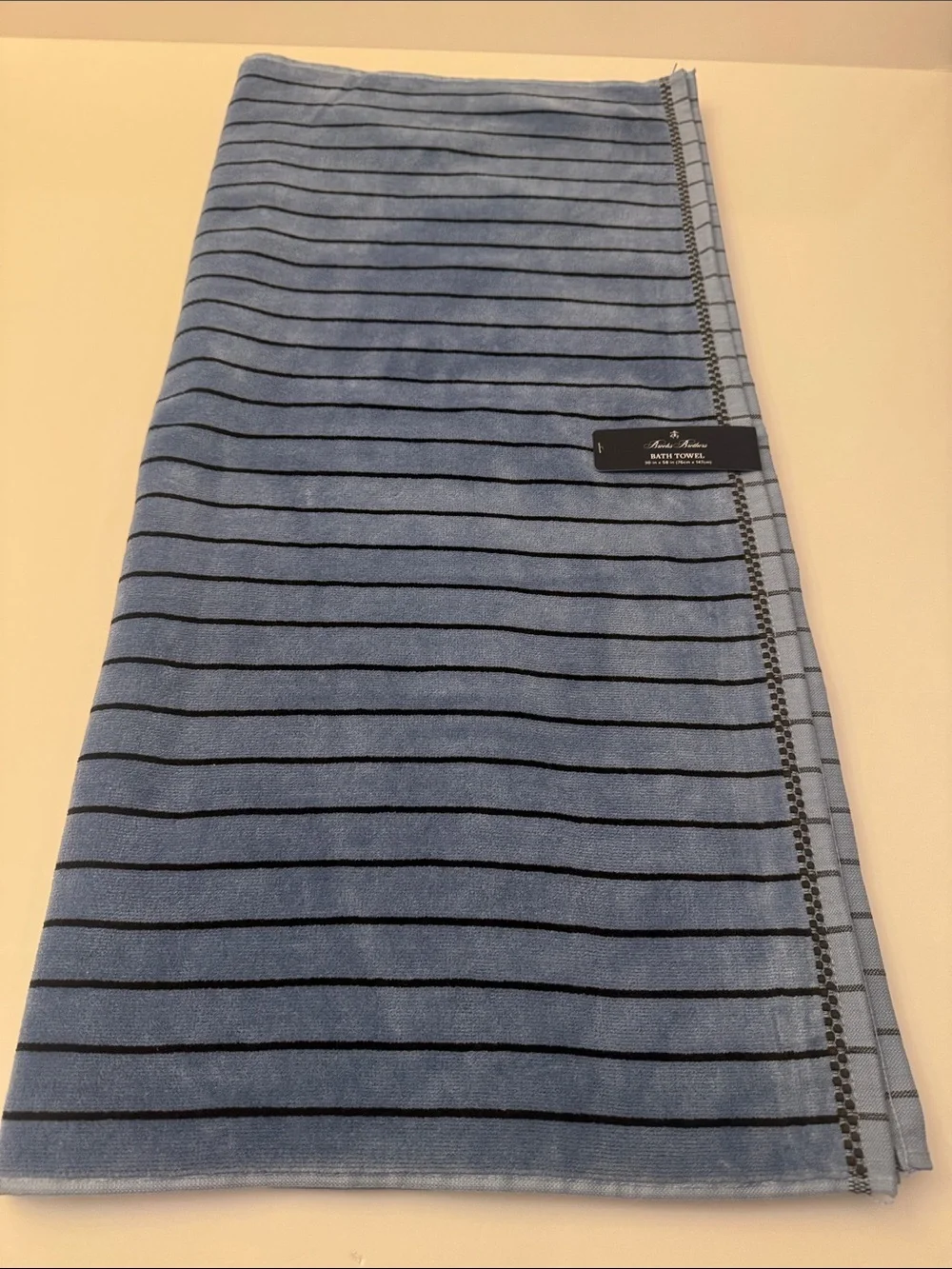 2pc BROOKS BROTHERS Cotton Velour Stripe Bath Towel Set - Blue/Brown